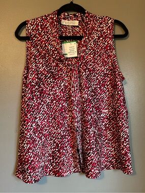 NWT Kasper Sz Petite Large Women’s Sleeveless Red Black Tie Blouse Top Ret $59!
